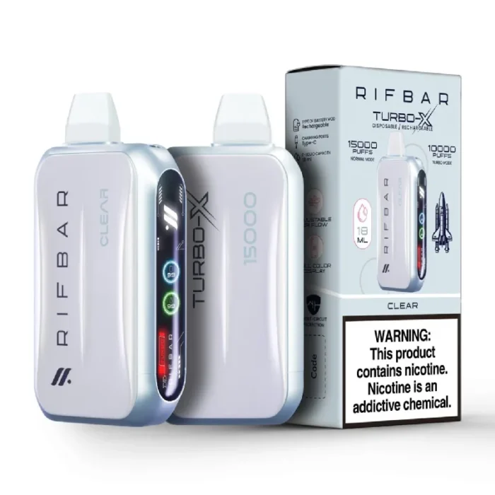RIFBAR DISPOSABLE 15000PUFF  CLEAR 5% - PACK OF 5