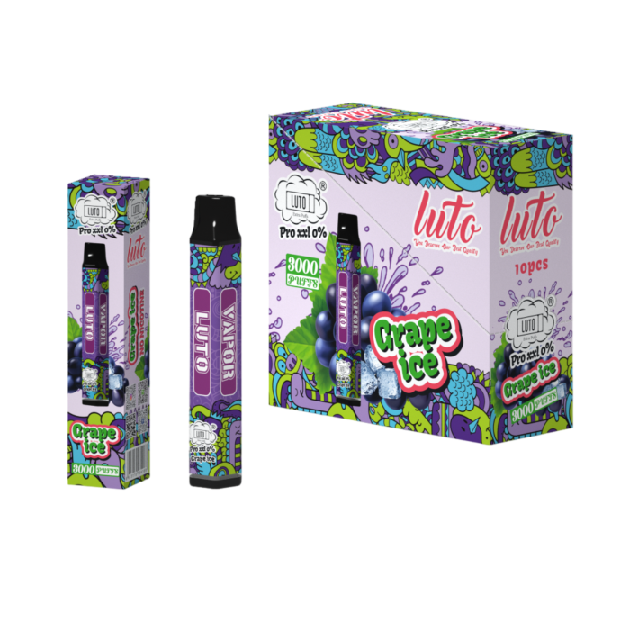LUTO PRO XXL DISPOSABLE 3000PF 0% NIC GRAPE ICE -BOX OF 10