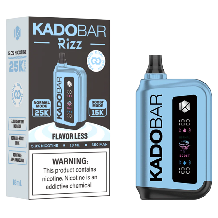 KADO BAR RIZZ DISPOSABLE 25000PUF CLEAR(FLAVOUR LESS) 5% - PACK OF 5